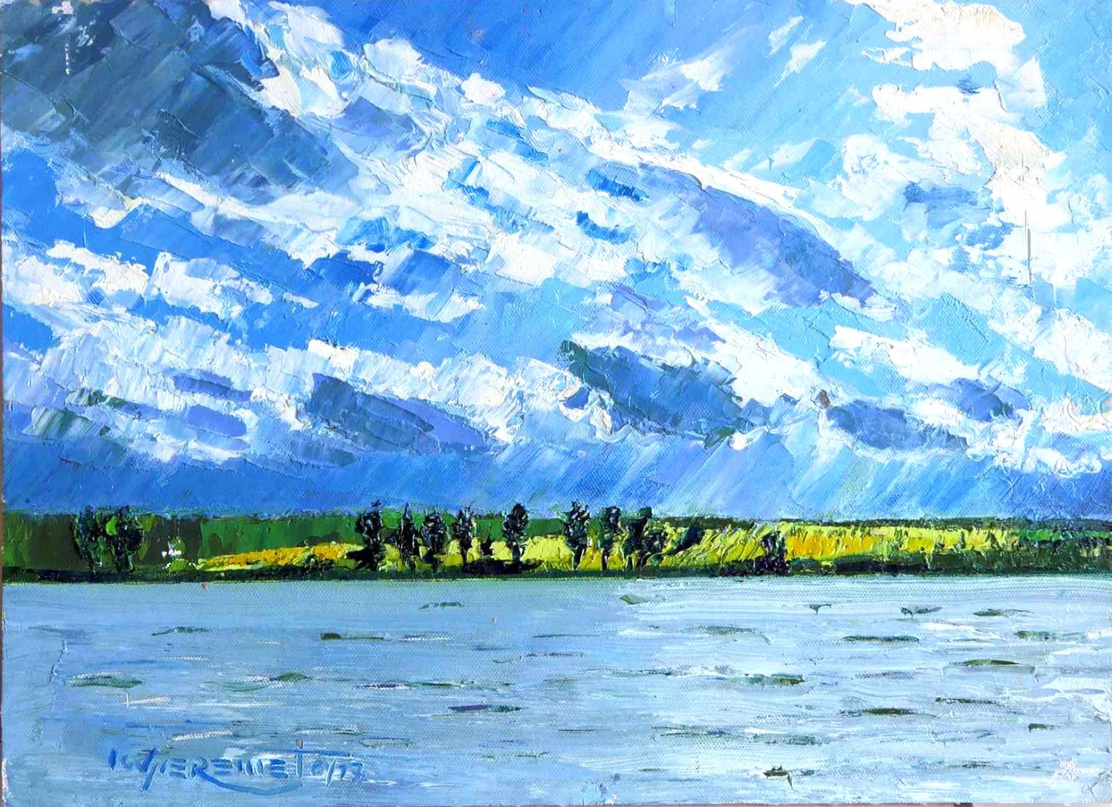 Moldovan Landscape Oil Painting Impressionist Bucovina Summer Lake Art 16×12