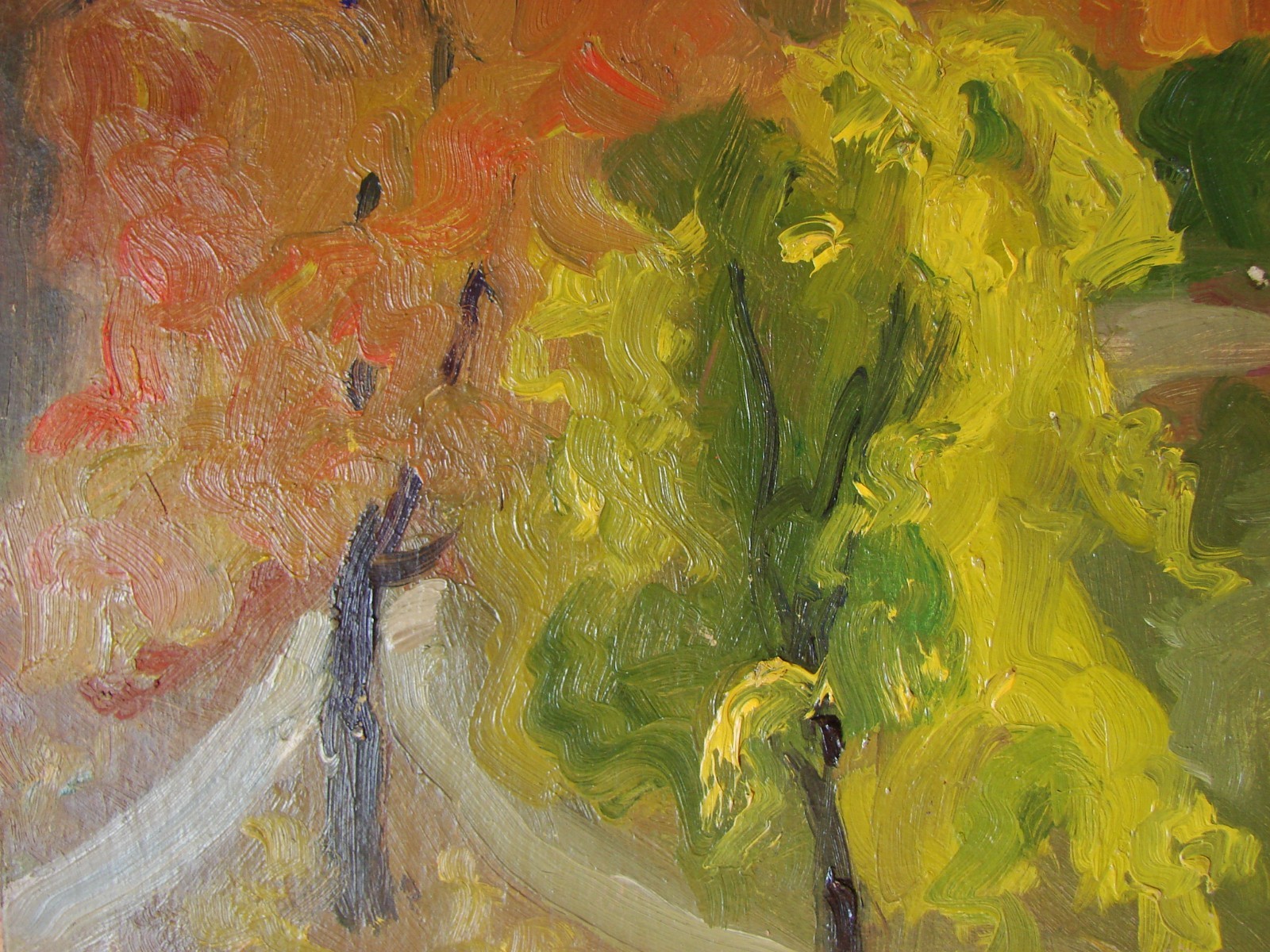 Ukrainian Soviet USSR Oil Painting sityscape modernism fauvism park trees