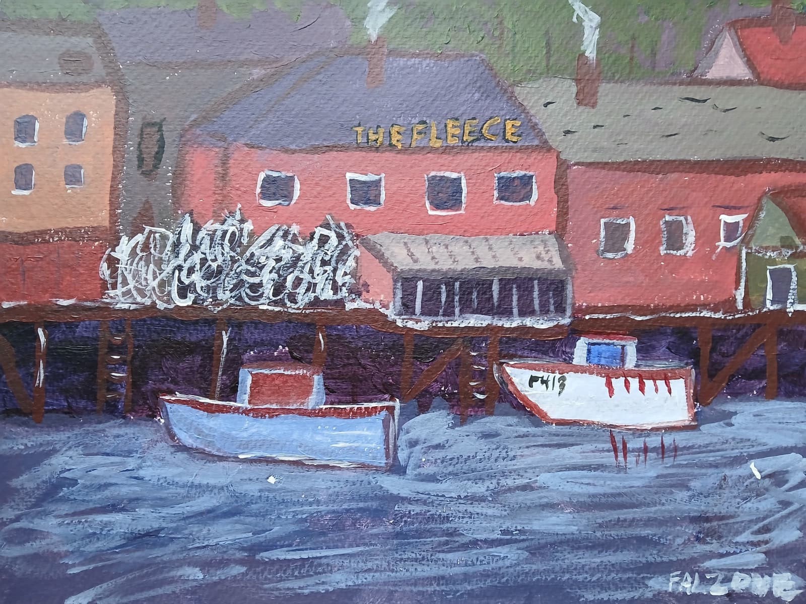 Impressionistic 11×14 Fleece Hotel Seascape, Australia Art painting original