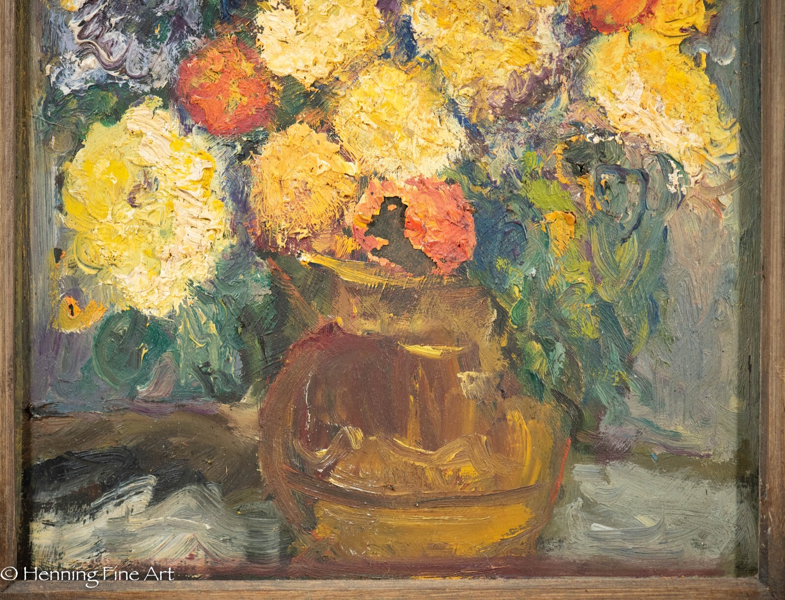 Beautiful Vintage Modern Expressionist Oil Painting of Yellow Floral Still Life