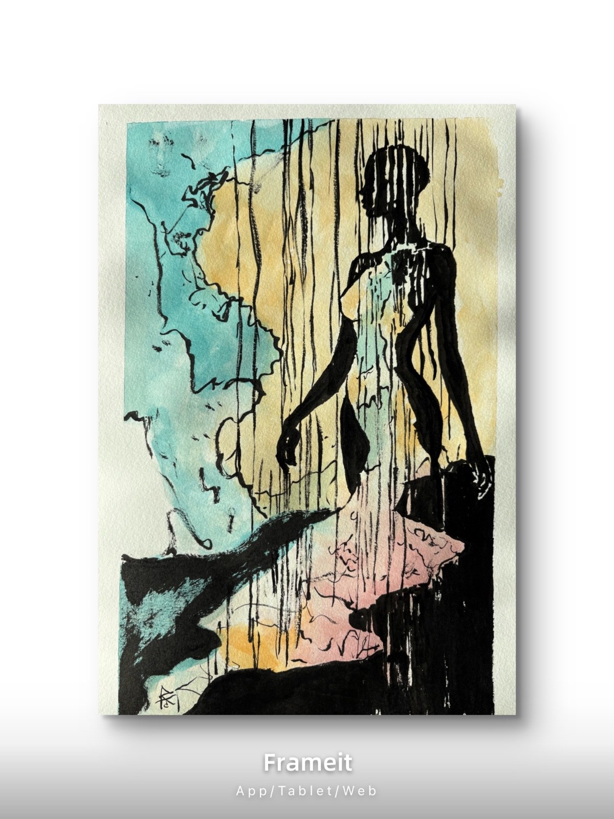 BATHROOM ART 11×15 Abstract Beautiful Afro Woman Watercolor Portrait Painting