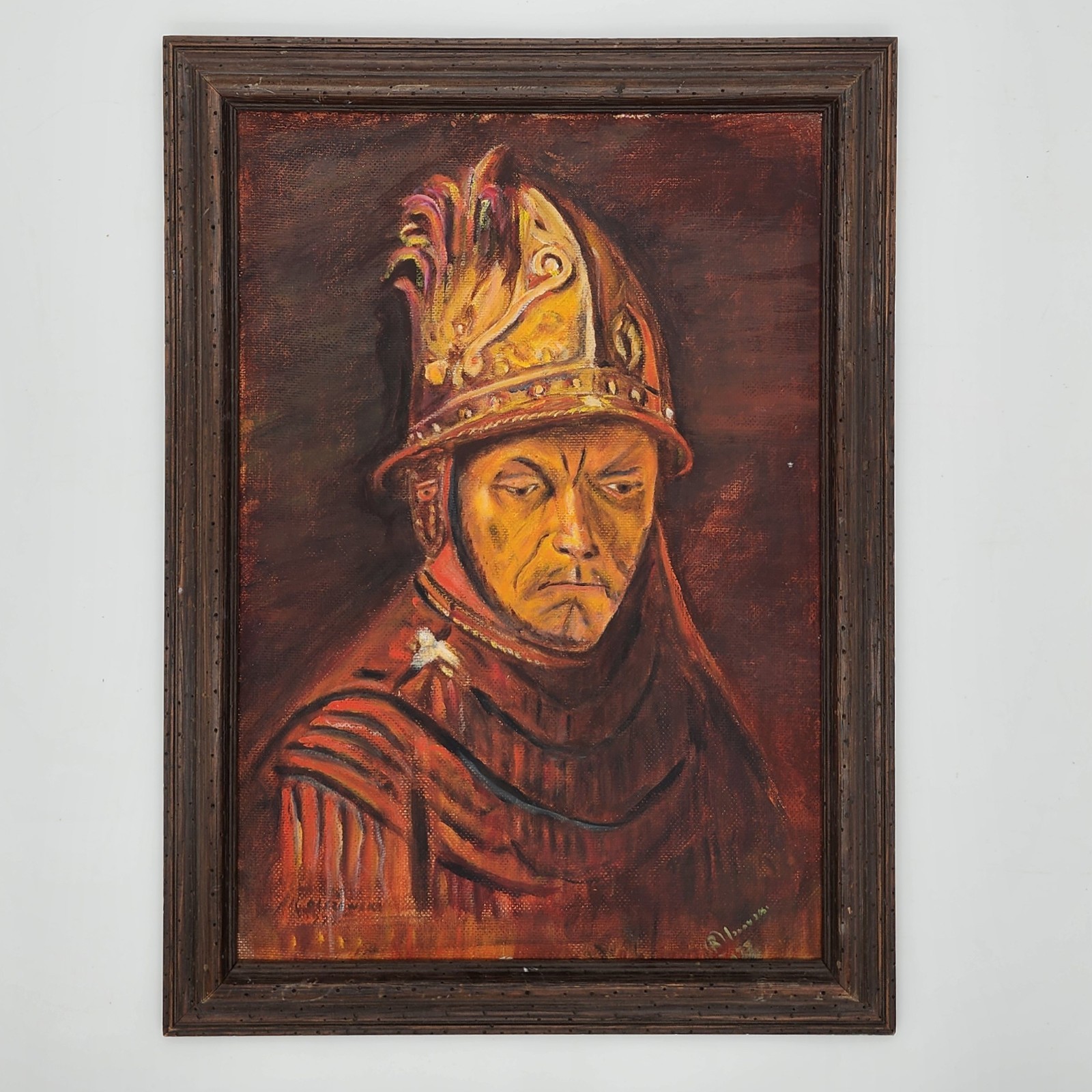 Vintage 1977 Oil Painting Man with the Golden Helmet After Rembrandt 20×27 Frame
