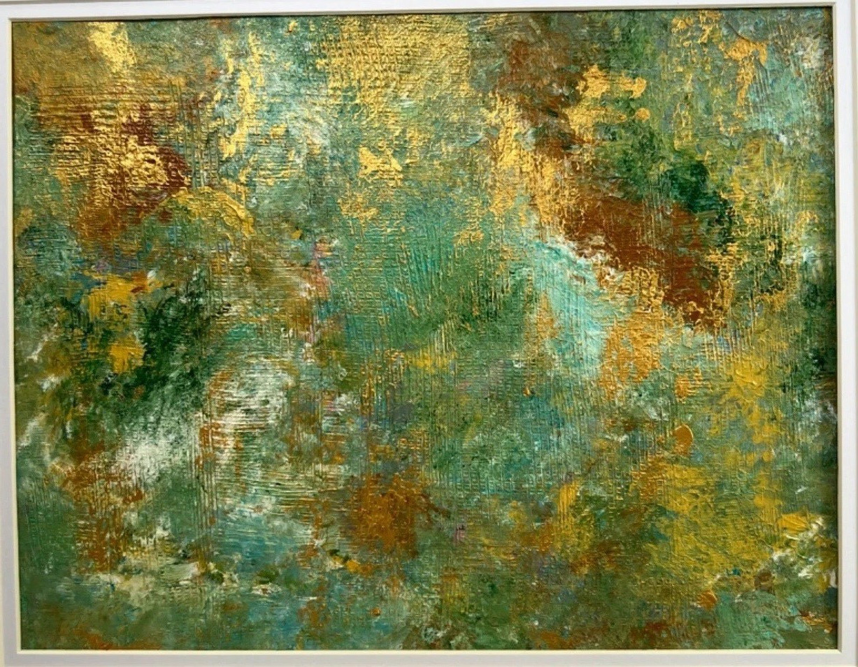 Painting Abstract Art 11 x 14 Original Acrylic Green Gold Jimarieart