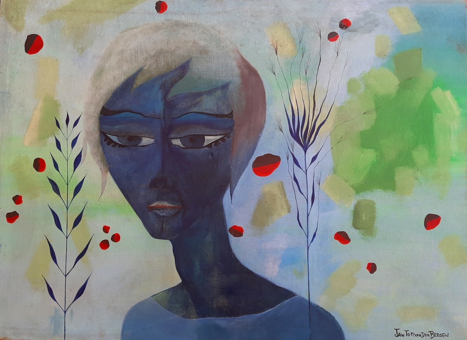 JAN TOM VAN DEN BERGEN (1938-), Huge Oil on Canvas, Woman And Flowers , Signed