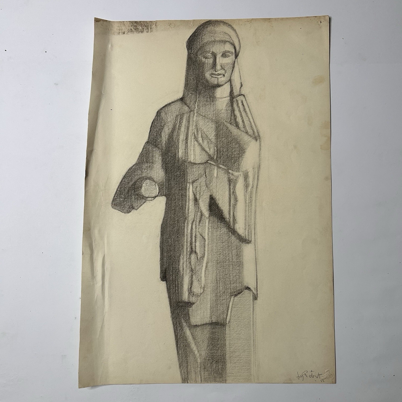 Antique statue. Charcoal on paper. 1930s. Size 45×66 cm