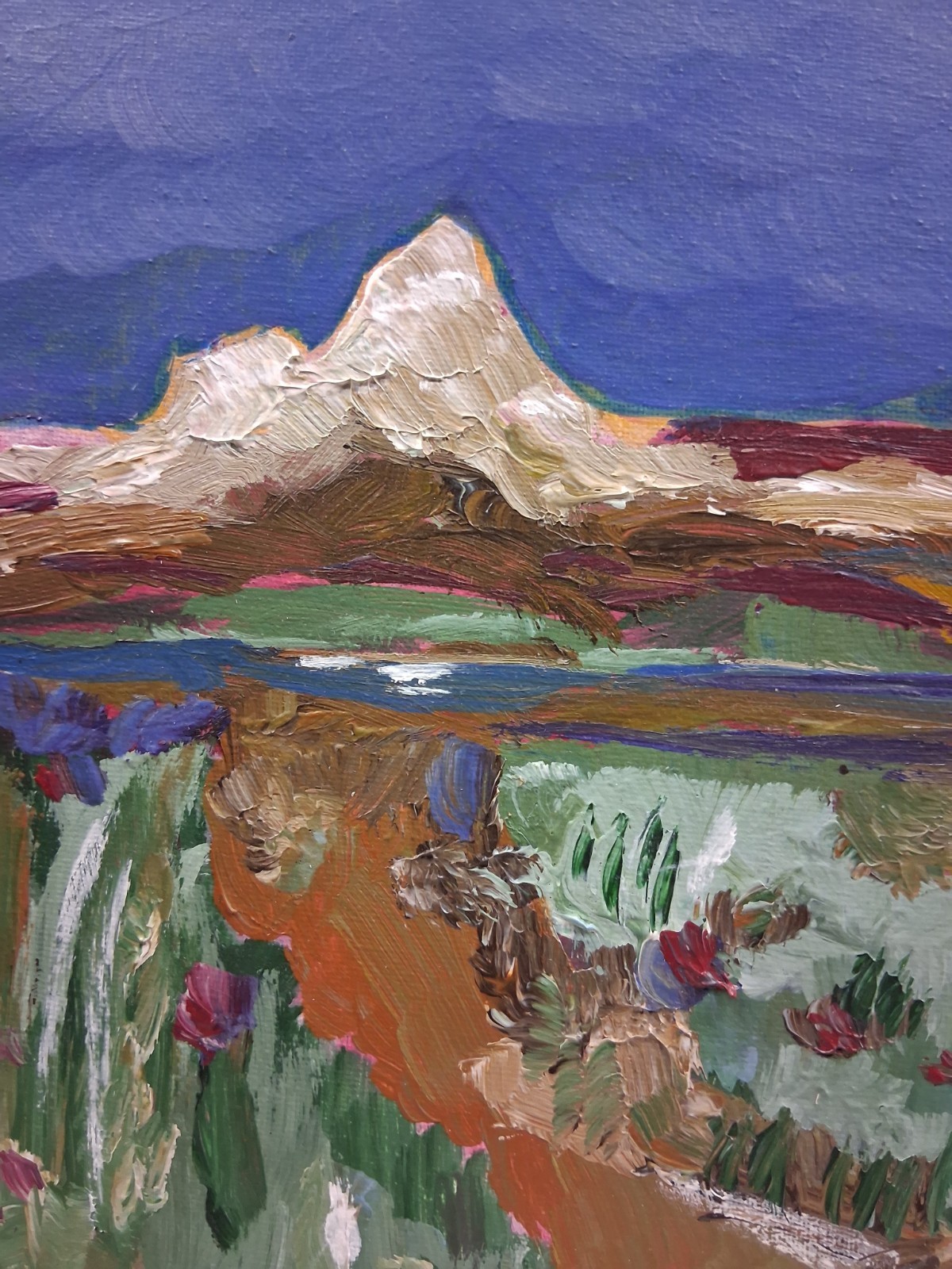 Original 8″ x 10″ canvas Acrylic Abstract Modern Mountain Peak Landscape