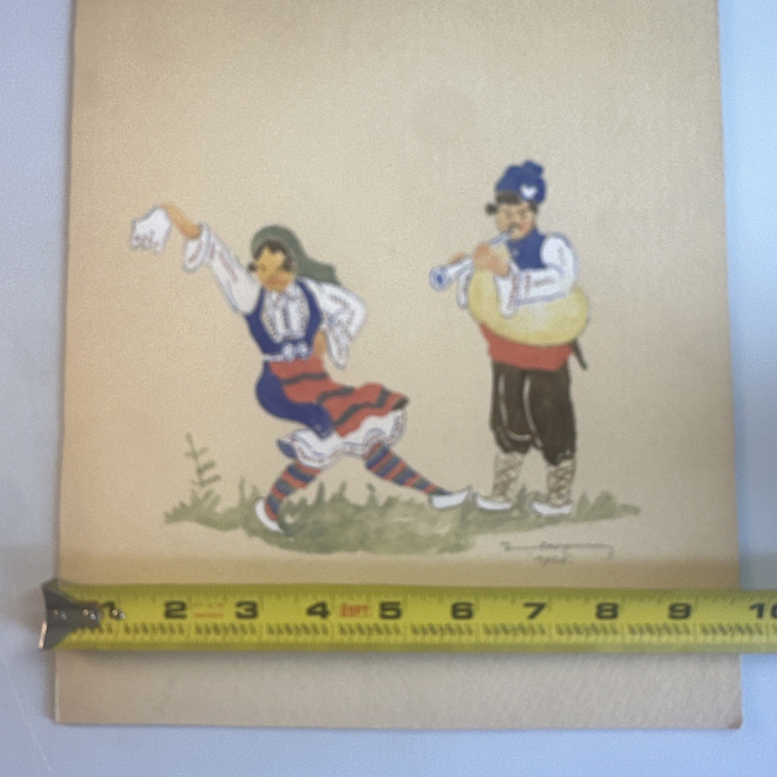 VTG Ukrainian Folk Art Watercolor Painting on Cardboard Signed by Artist 1947
