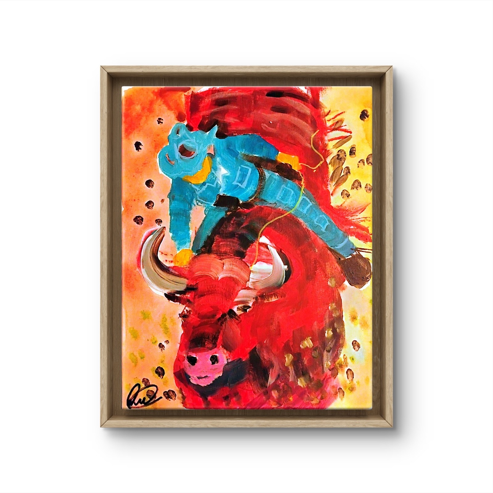 Original art 14 X 11 Mad Cow CANVAS Colorful Modern Art Acrylic Painting