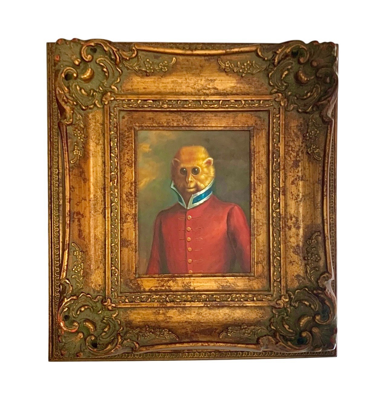 Monkey Painting Adorable Portrait Oil on Canvas Vintage Whimsical Decor Art