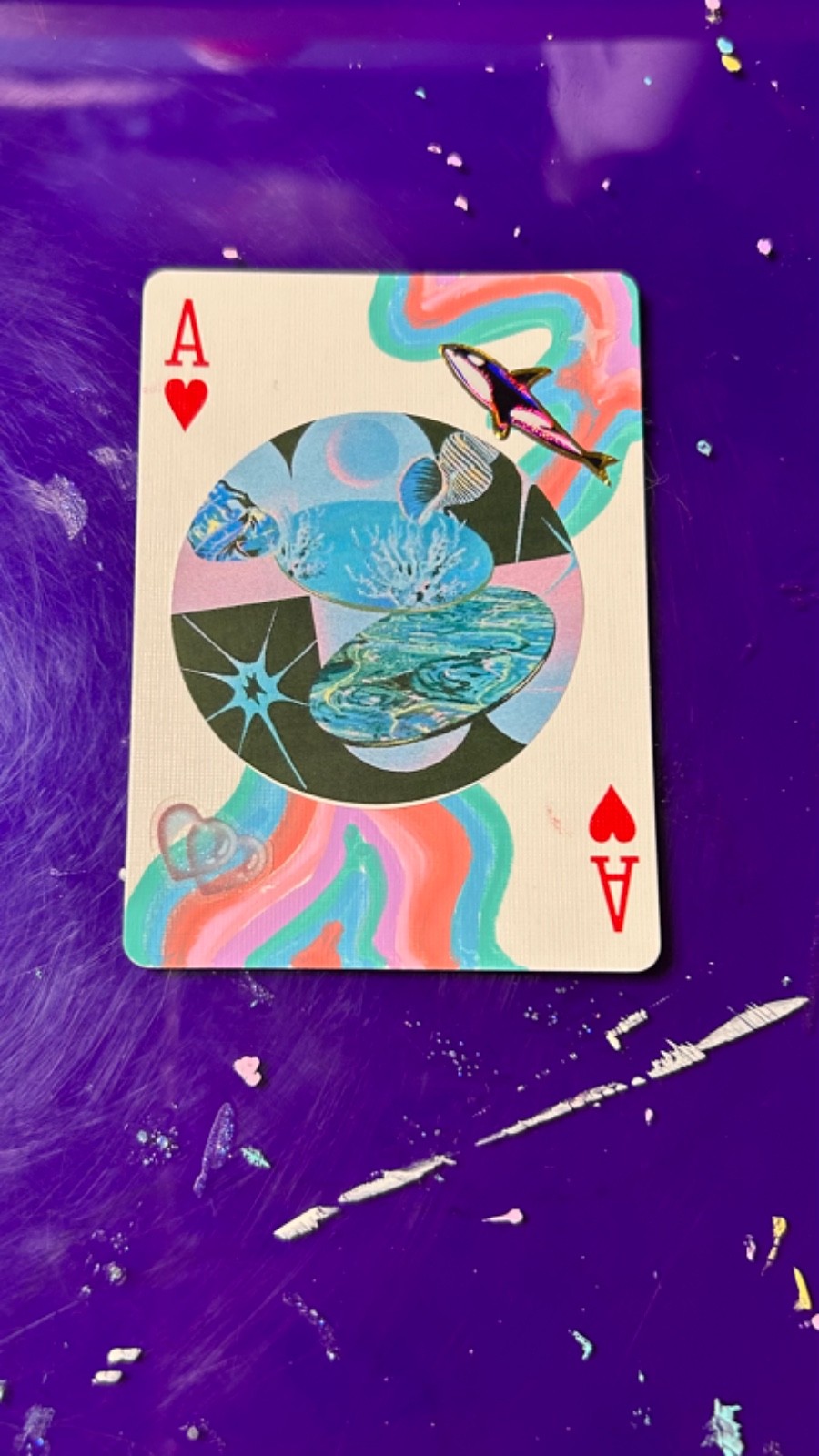 ACEO Original Print Abstract Trippy Ocean Whale Retro Mixed Media