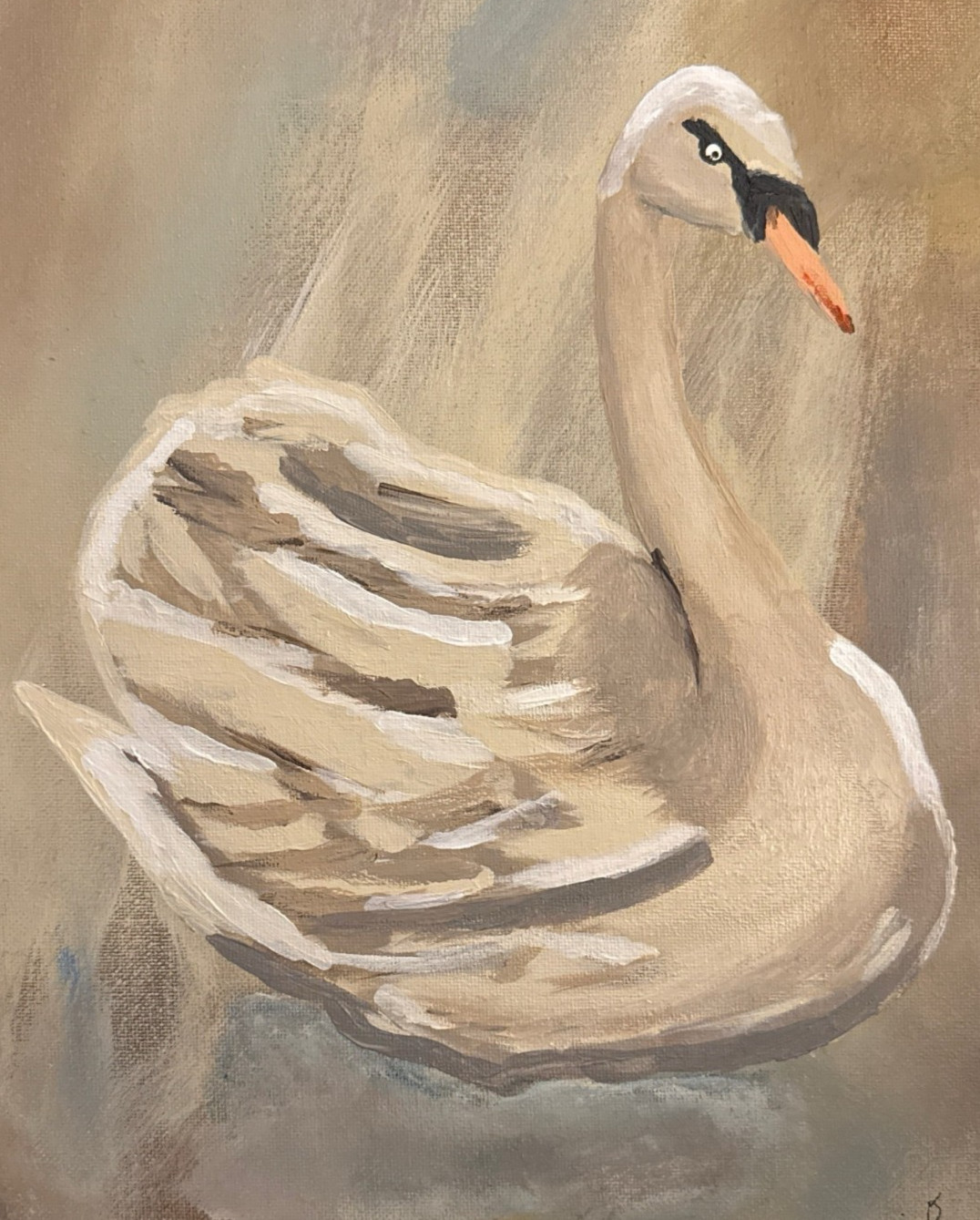 Swan Painting Cottagecore-Inspired Fine Art 14×11 Canvas Signed Home Wall Decor