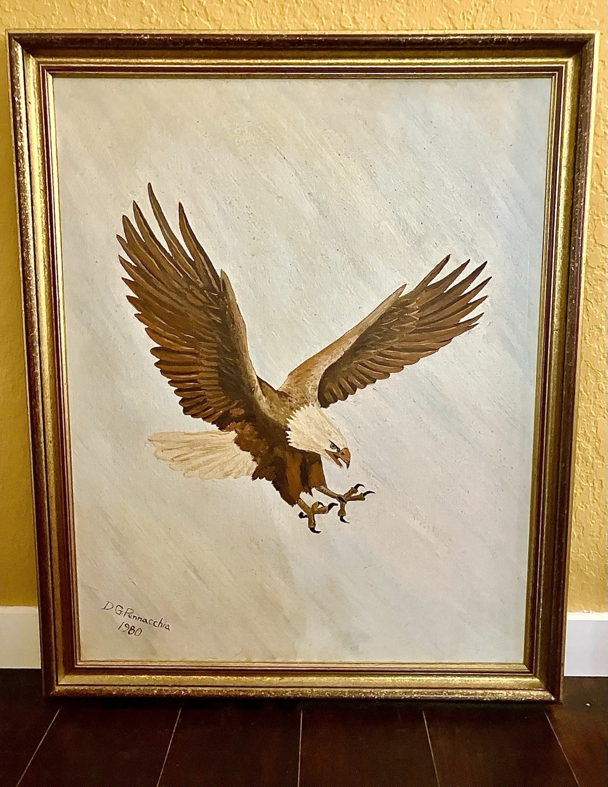 Original Oil on Canvas Titled, «Pouncing Eagle in Flight» by DG Pennachio, 1983