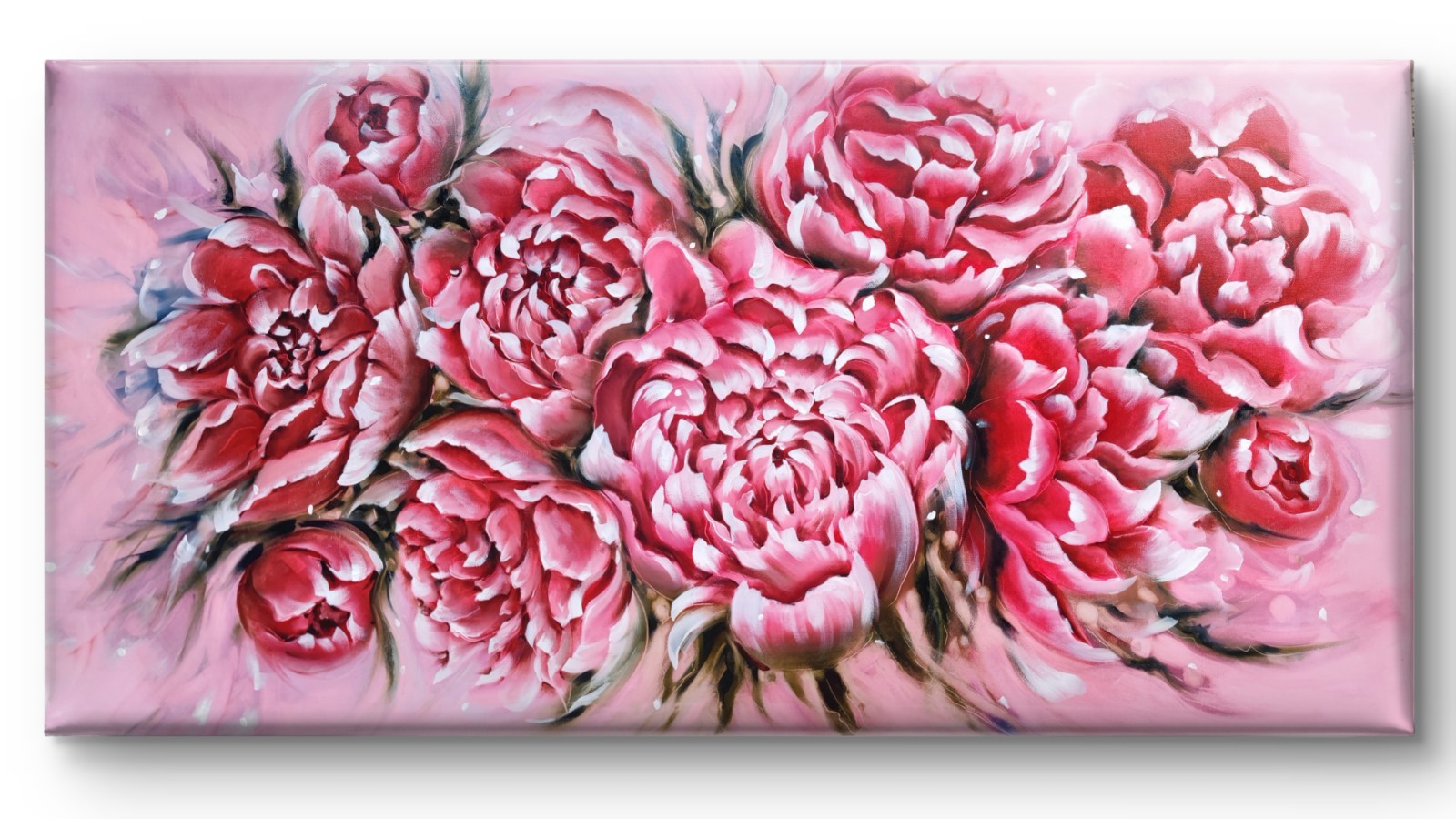 100% Original Oil Painting 23×48″Artwork Red Peonies Spring flowers Peony Art