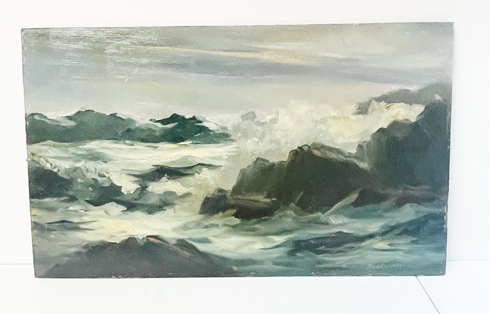Robert C. Benham Oil on Masonite Seascape 20×12 Signed Cape Ann Surf