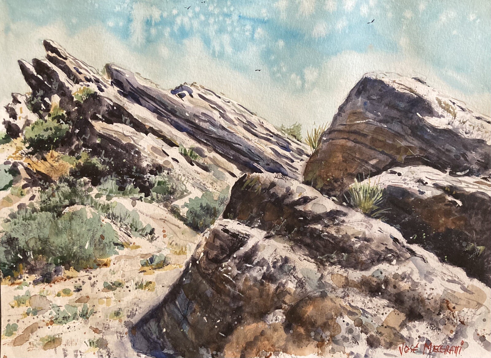 Original Painting in Watercolor «Desert Landscape” 15″x 11» NOT A PRINT