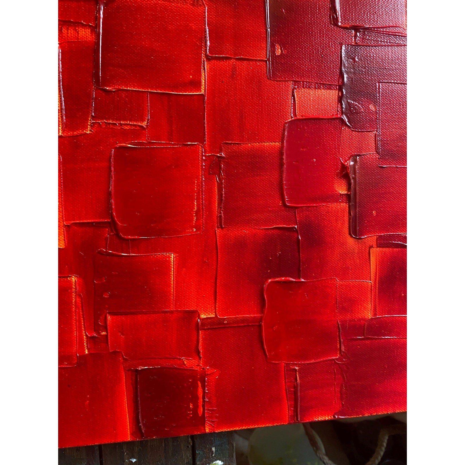 ORIGINAL Large Red Abstract painting, Squares, Geometric Textured Fine Art 48×24