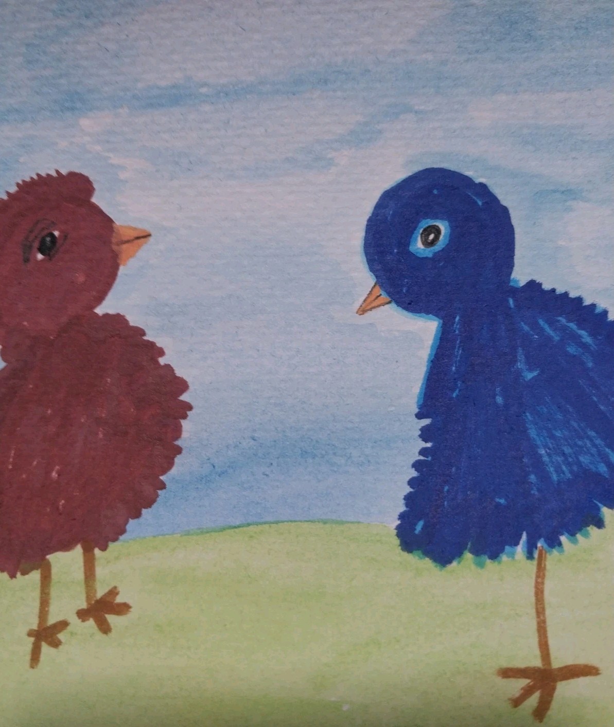 ORIGINAL IMPRESSIONISM Watercolor Painting 5X7 inch Birds Portrait Art Bird