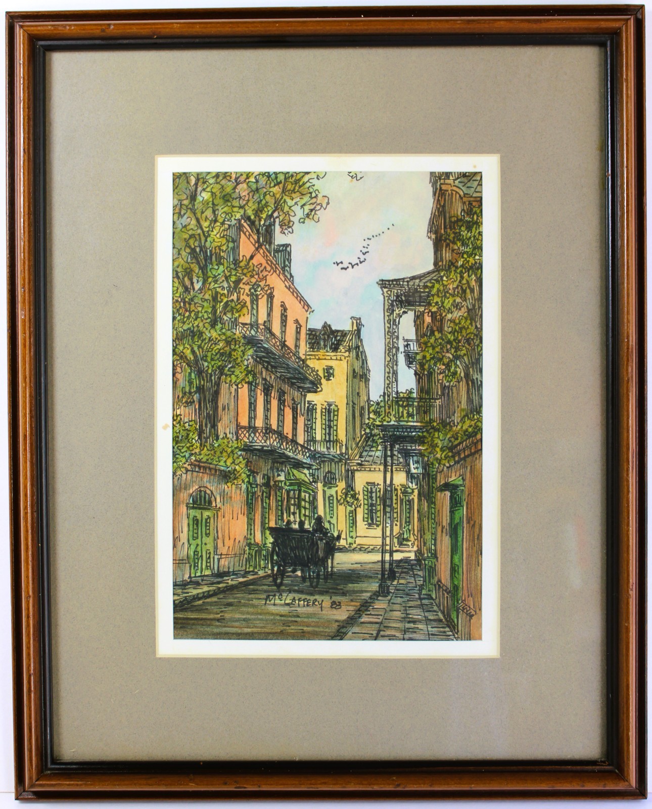 James JIM McCaffery WATERCOLOR INK SIGNED DATED 1983 New Orleans French Quarter