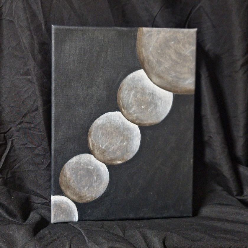 Oil/Acrylic Painting,9×12,Canvas,Abstract Black and Gray Spheres,Framed/Unframed