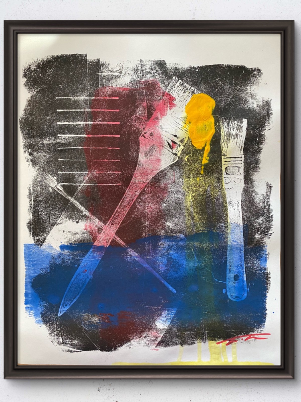 Paintbrushes Gel Print Abstract Contemporary Original Art 14×11 Paper
