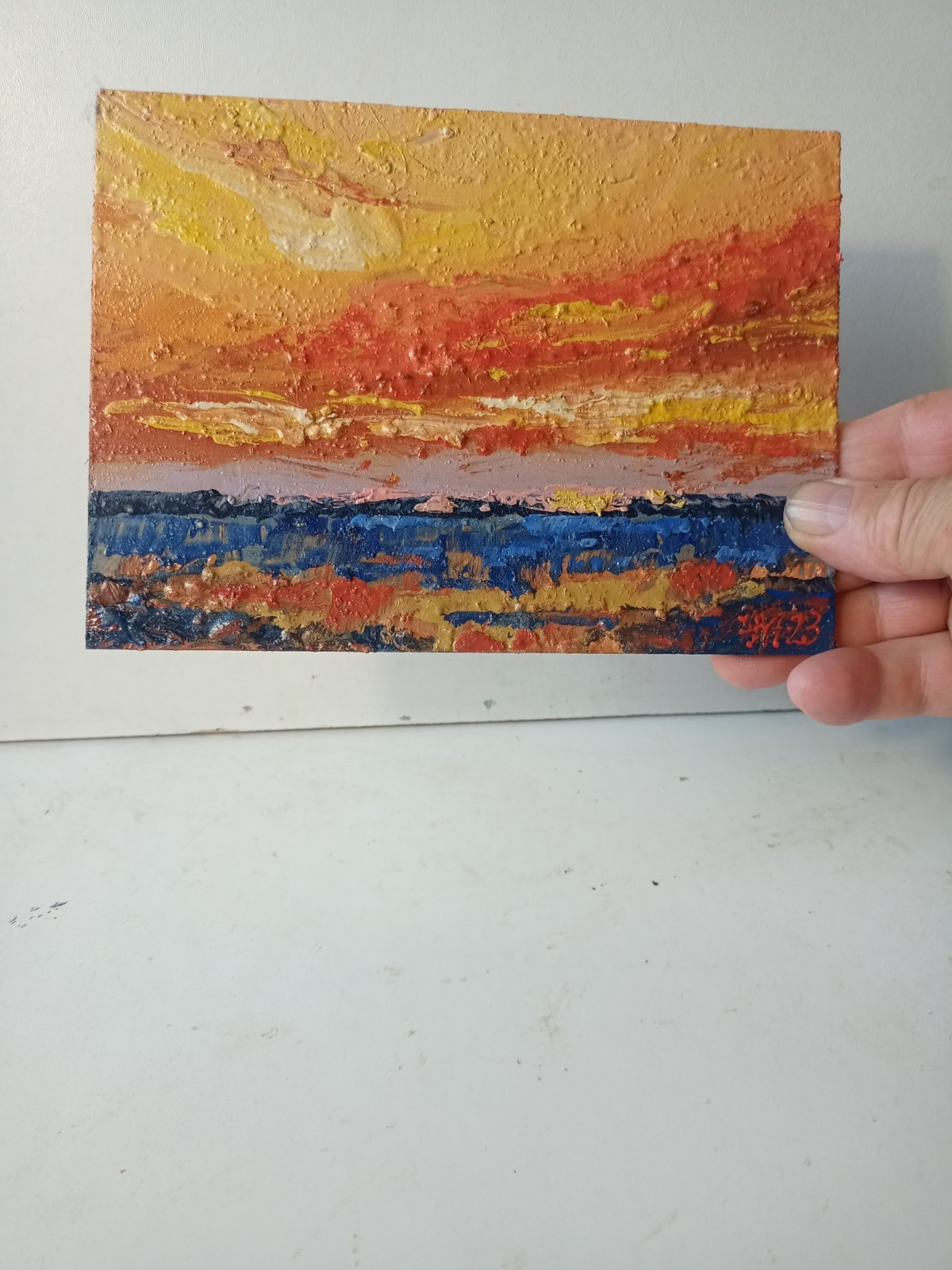 Sea Impasto Painting Original Art Impression Oil Painting 7 x 5 in
