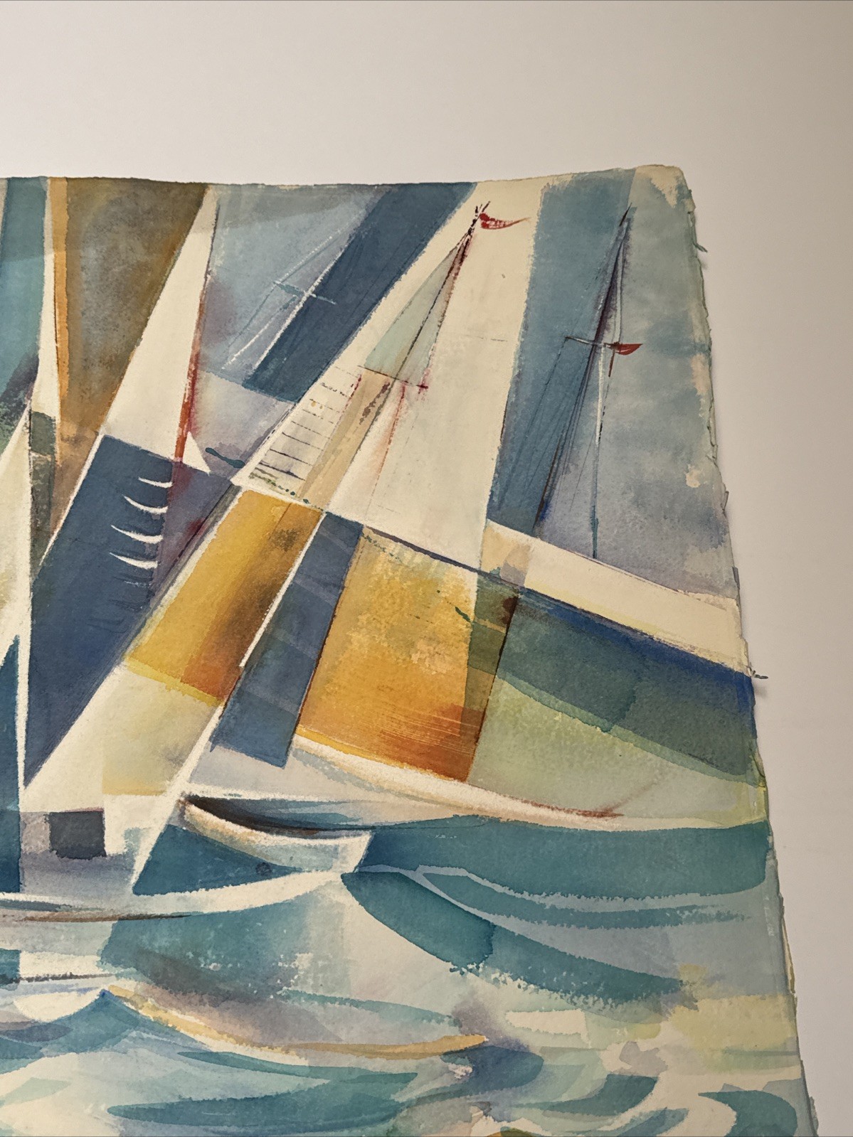 COASTAL EXPRESSIONIST PAINTING SAIL BOATS REGATTA MAURICE SILBER FAMOUS LARGE