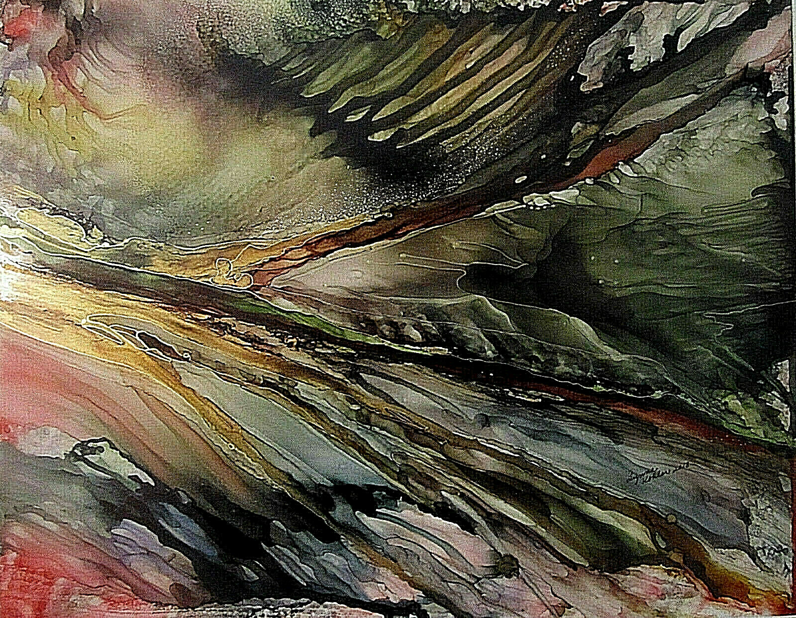 Original 11×14″ rich gold abstract painting by Lynne Kohler