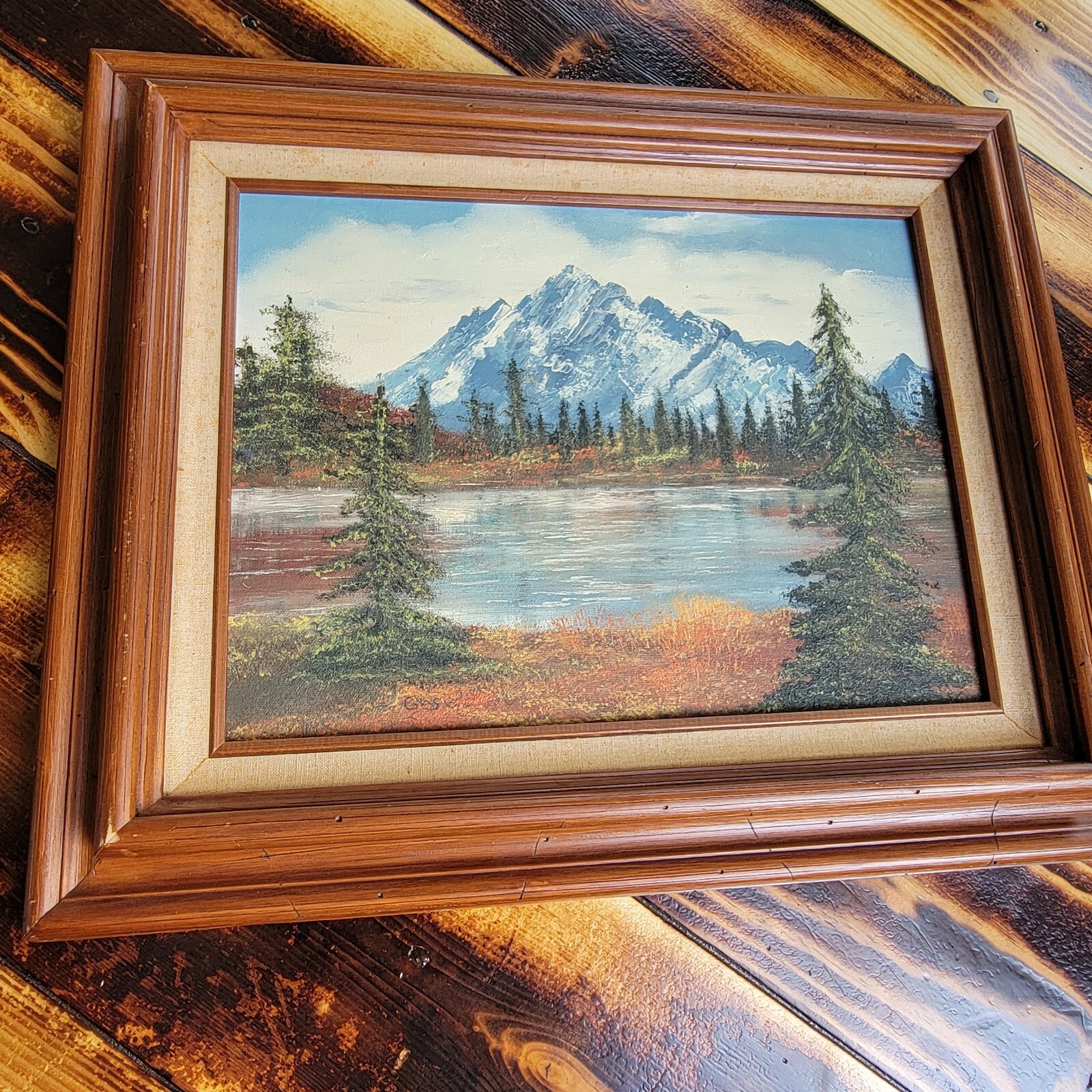 oil on canvas signed «GESEY» ? mountain Lake Scene