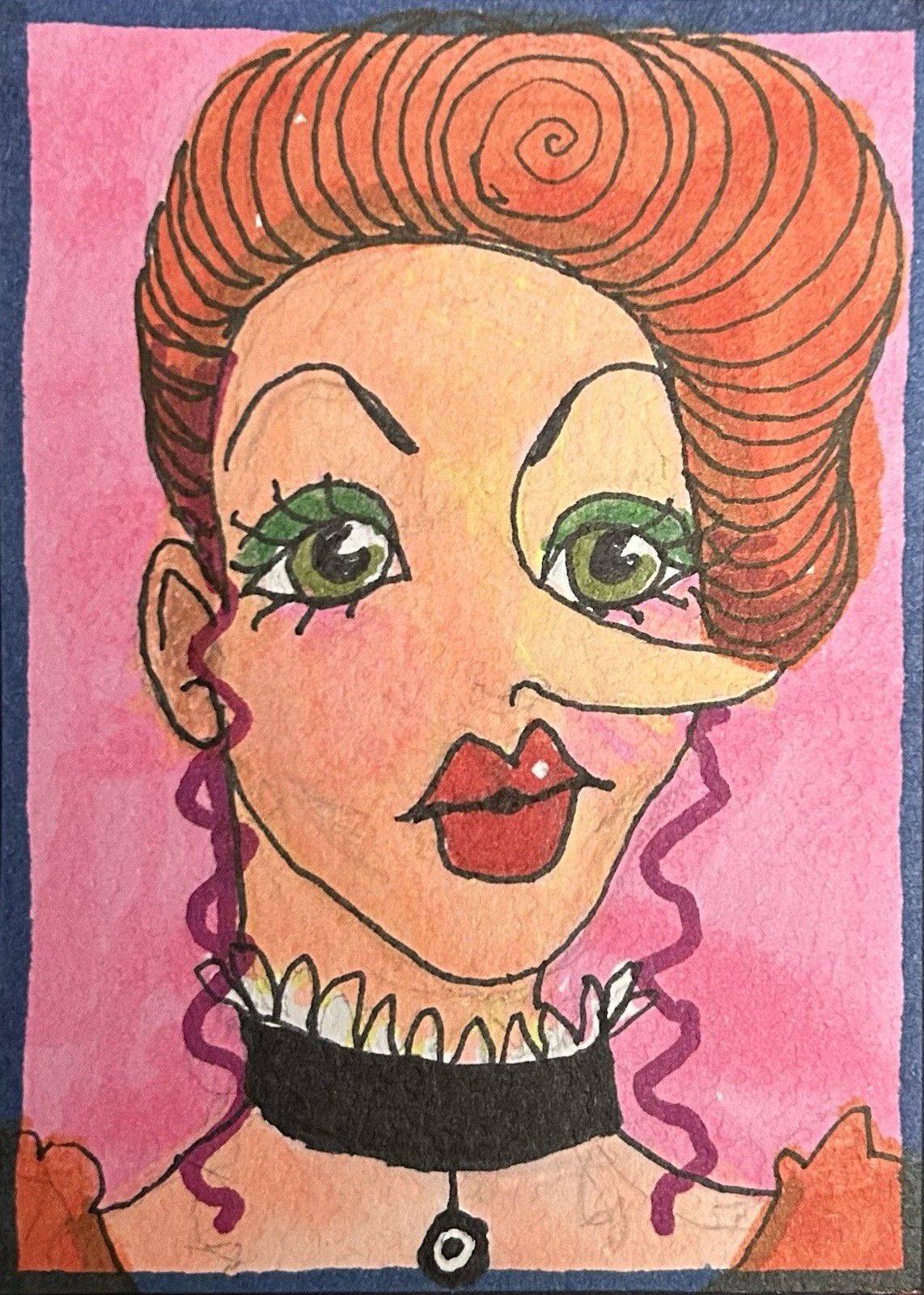 ACEO Original Miniature By Lyn’et – ‘Victorian Lady With Long Nose’ 2.5X3.5”