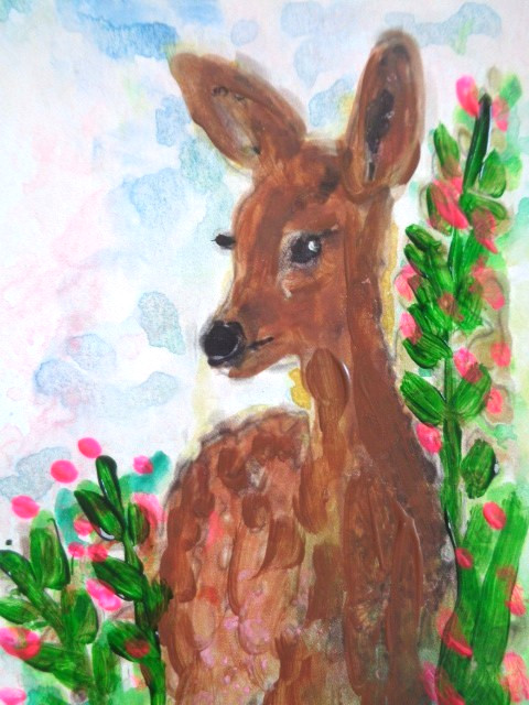 ACEO Original WILDLIFE DEER IN THE FOREST Art