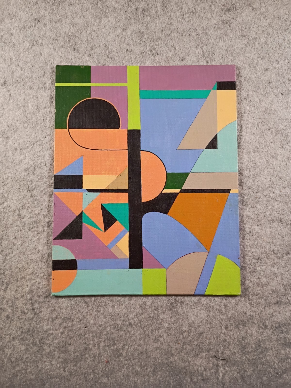 Original Vintage Modern Geometric 80s 90s Acrylic Painting on Canvas Board 8×10″