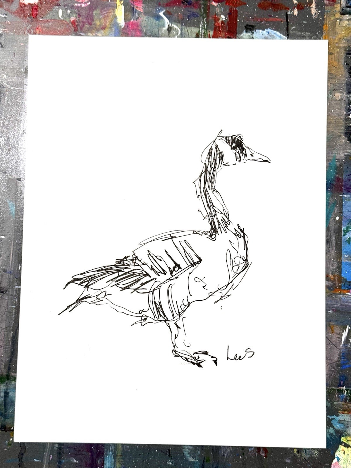Original Abstract Expressionism 9X12 Goose Paper Ink Gestural Handmade Signed 14