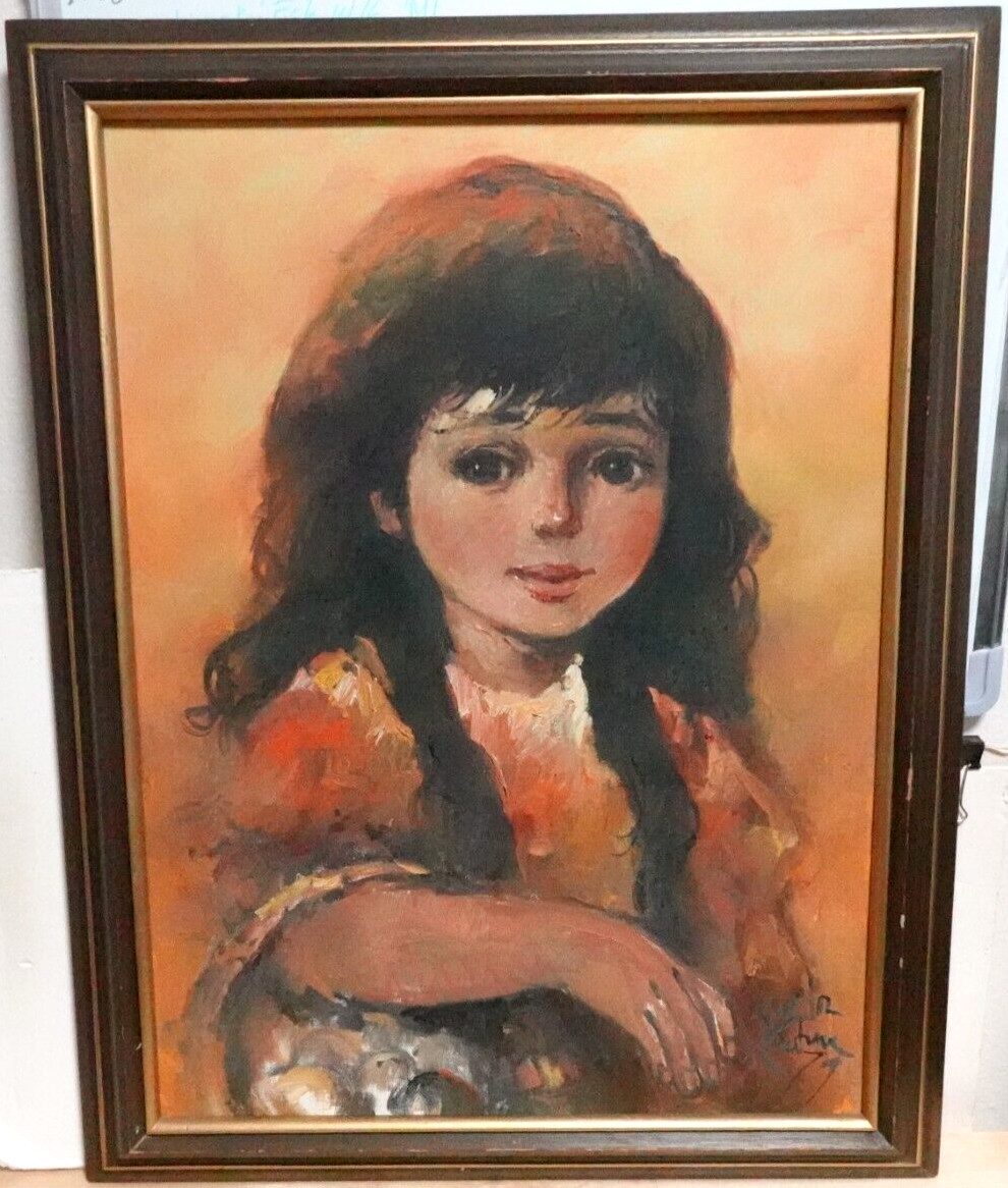 SALVADOR CABRERA YOUNG GIRL ORIGINAL OIL ON CANVAS PAINTING DATED 1979