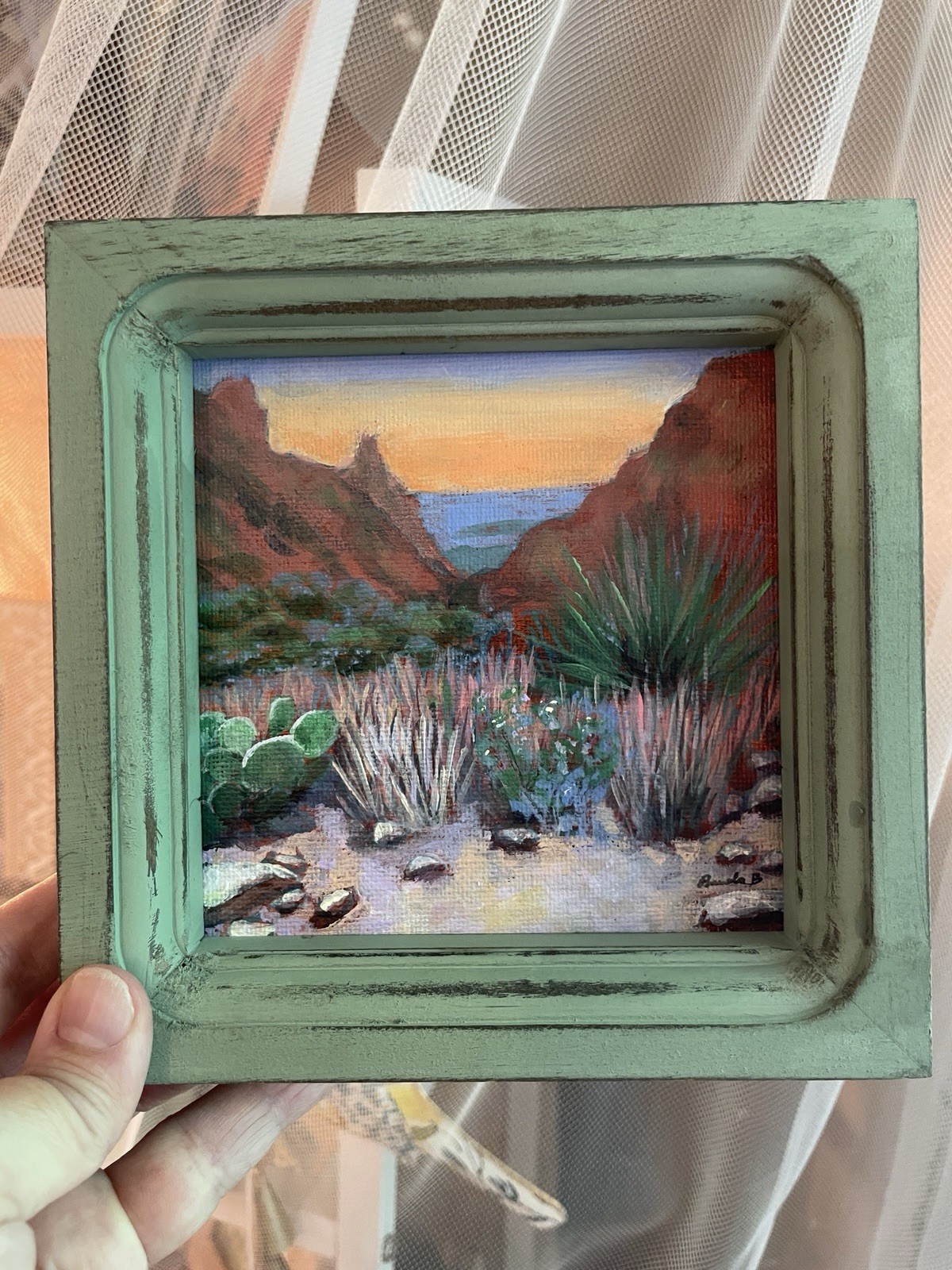 Big Bend Desert Sunset Original Acrylic Landscape Painting 5×5 Southwestern Art