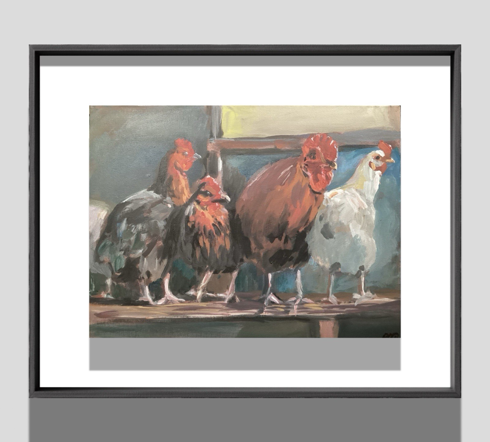 PDQ Artist Originals Paintings Farm Chickens ImpressionismAcrylics 12×16 Artwork