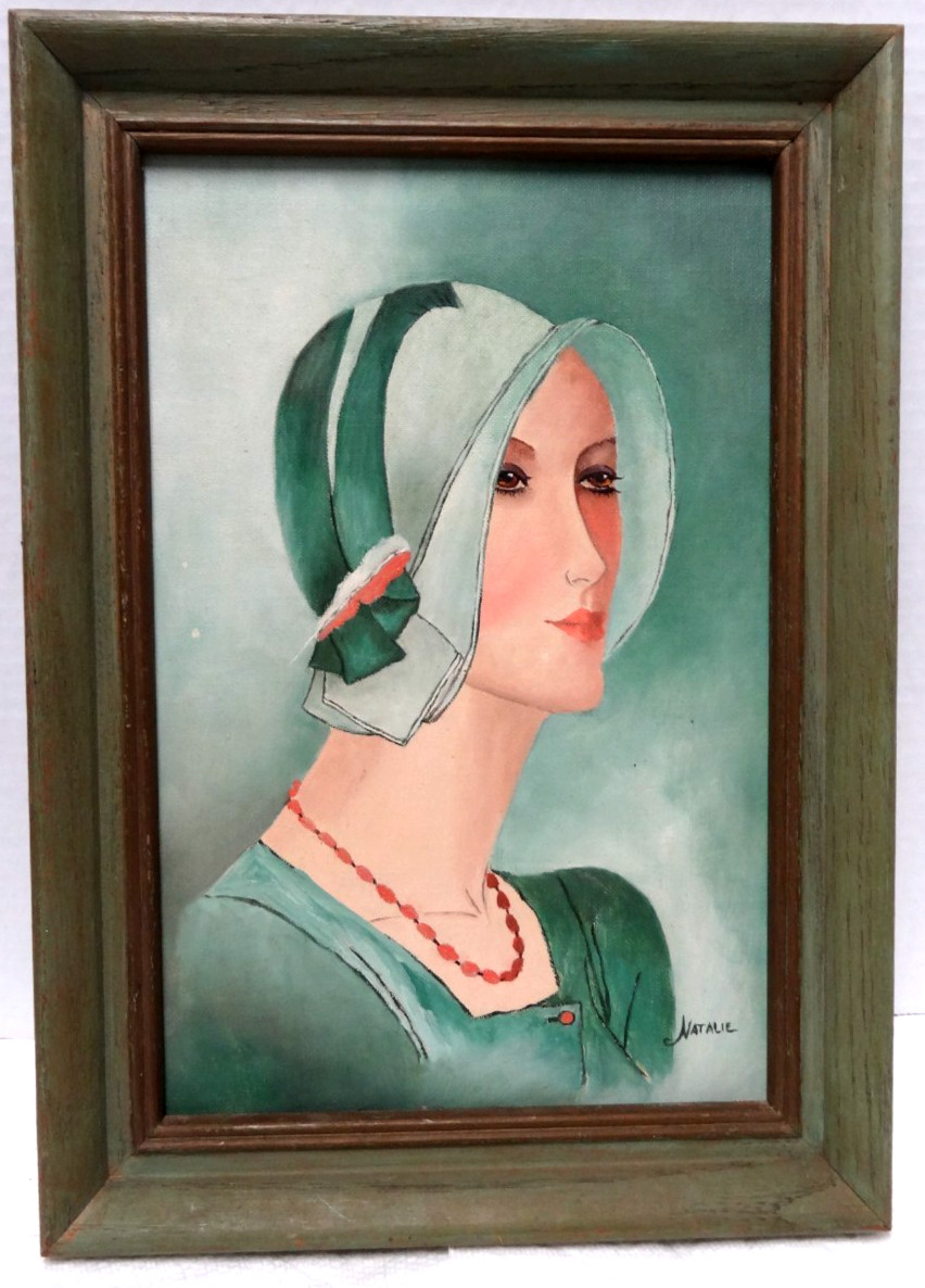Framed Hand Painted and Signed Oil Painting of a Woman in Green 10″ x 14″