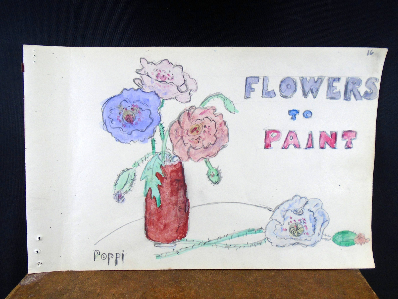 Lovely Watercolor Painting Flowers To Plants Poppi 1940’s Original