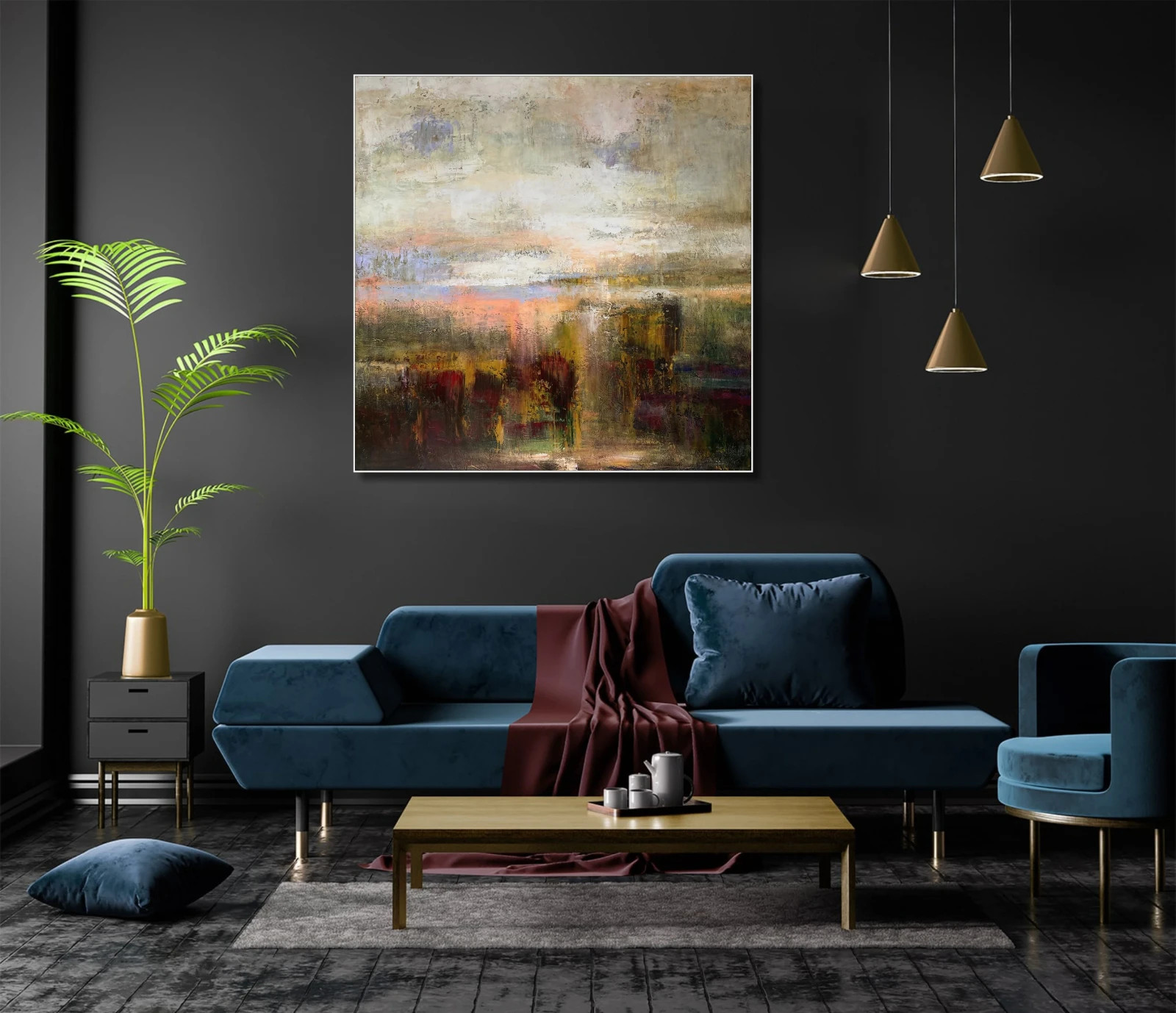 Abstract Landscape Painting Neutral Earth Tone Canvas Original Modern Art 50×50″