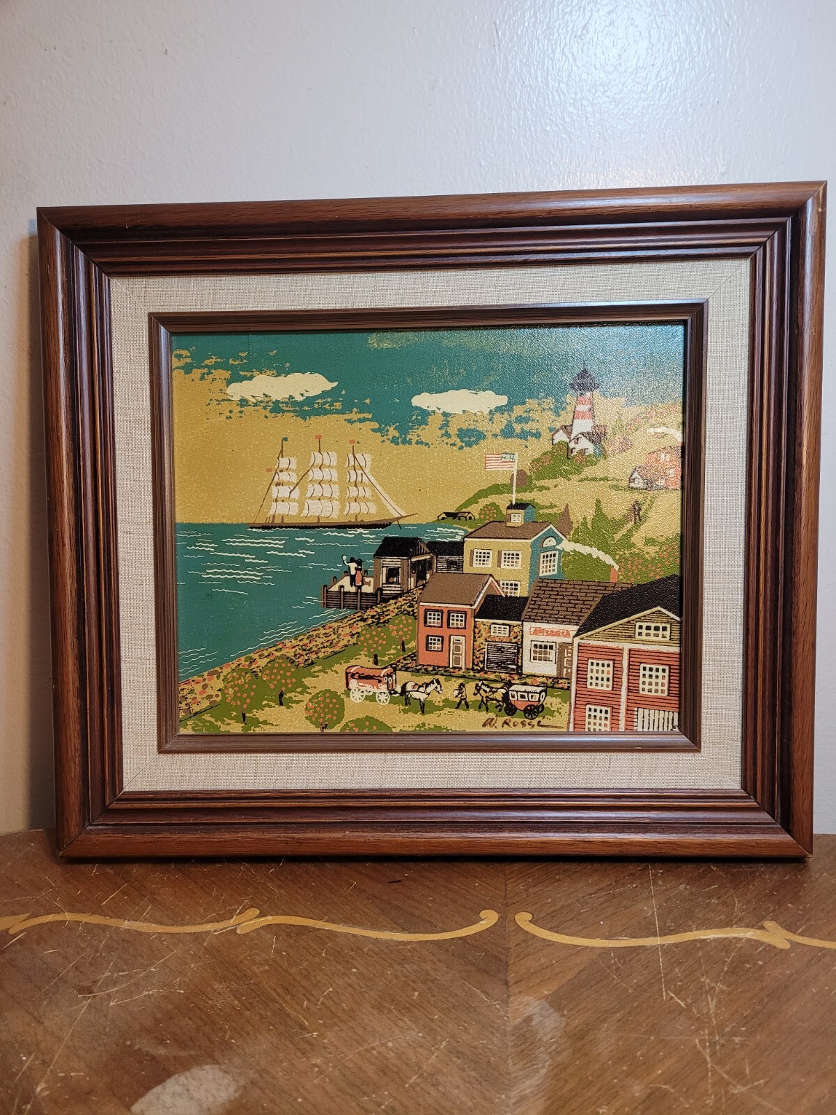 Vintage Harbor View Signed Picture Framed 14″×12″