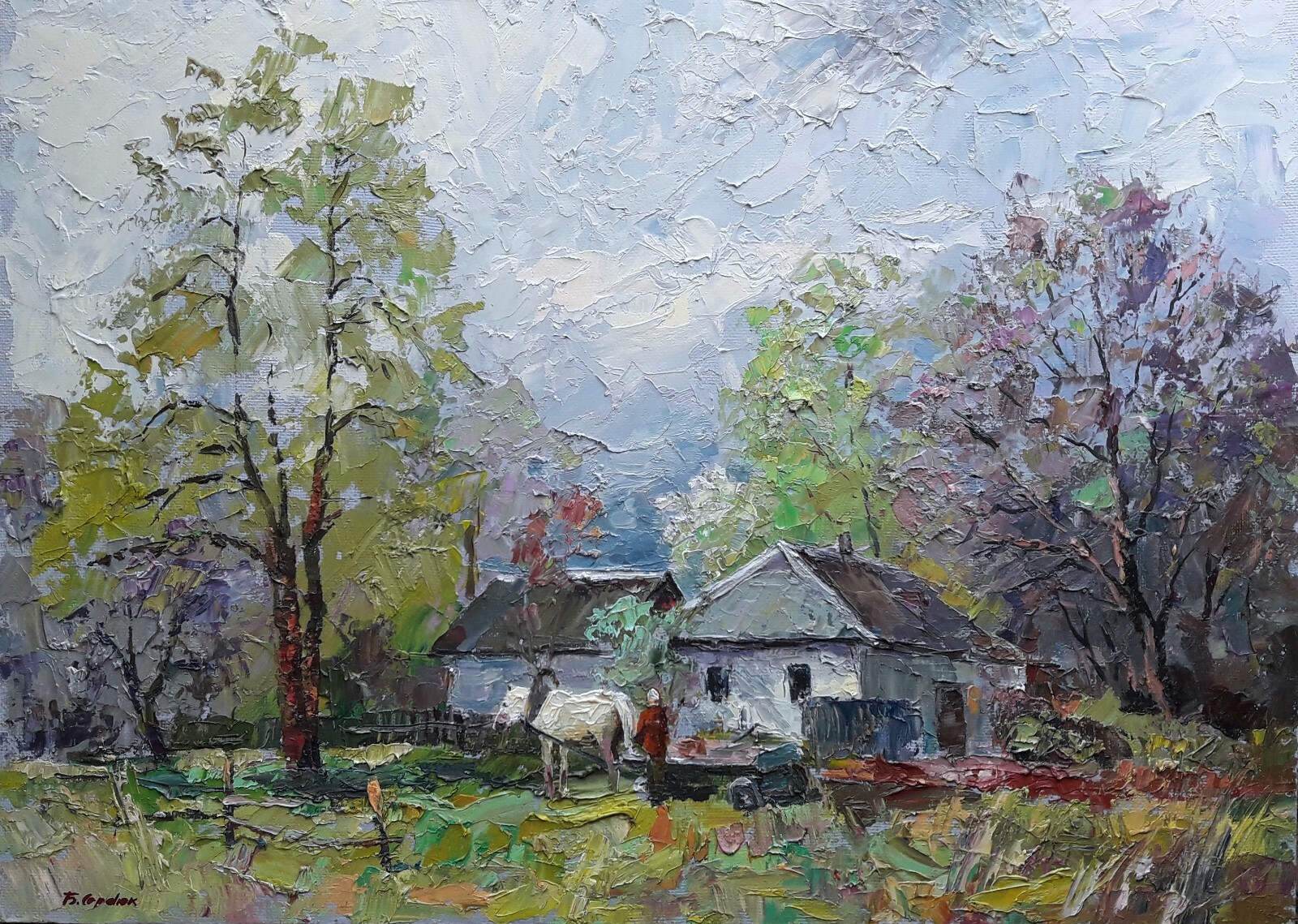 Oil Painting Cardboard Parent’s House Serdyuk B. Original Unframed Wall nSerb22