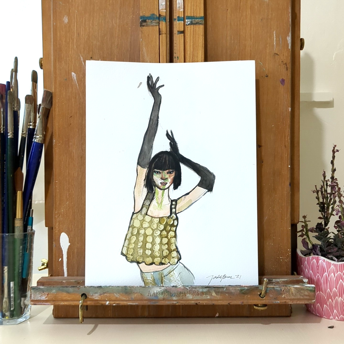 Original Watercolor Painting Fashion Illustration 9×12 on Paper JJ