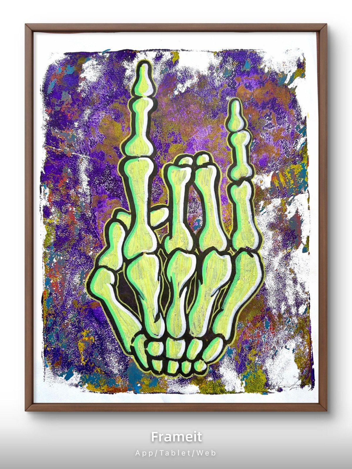 Original Rock On Painting By Alannah Dyer- Acrylic 8.5×11 in. Skeleton Boys Room