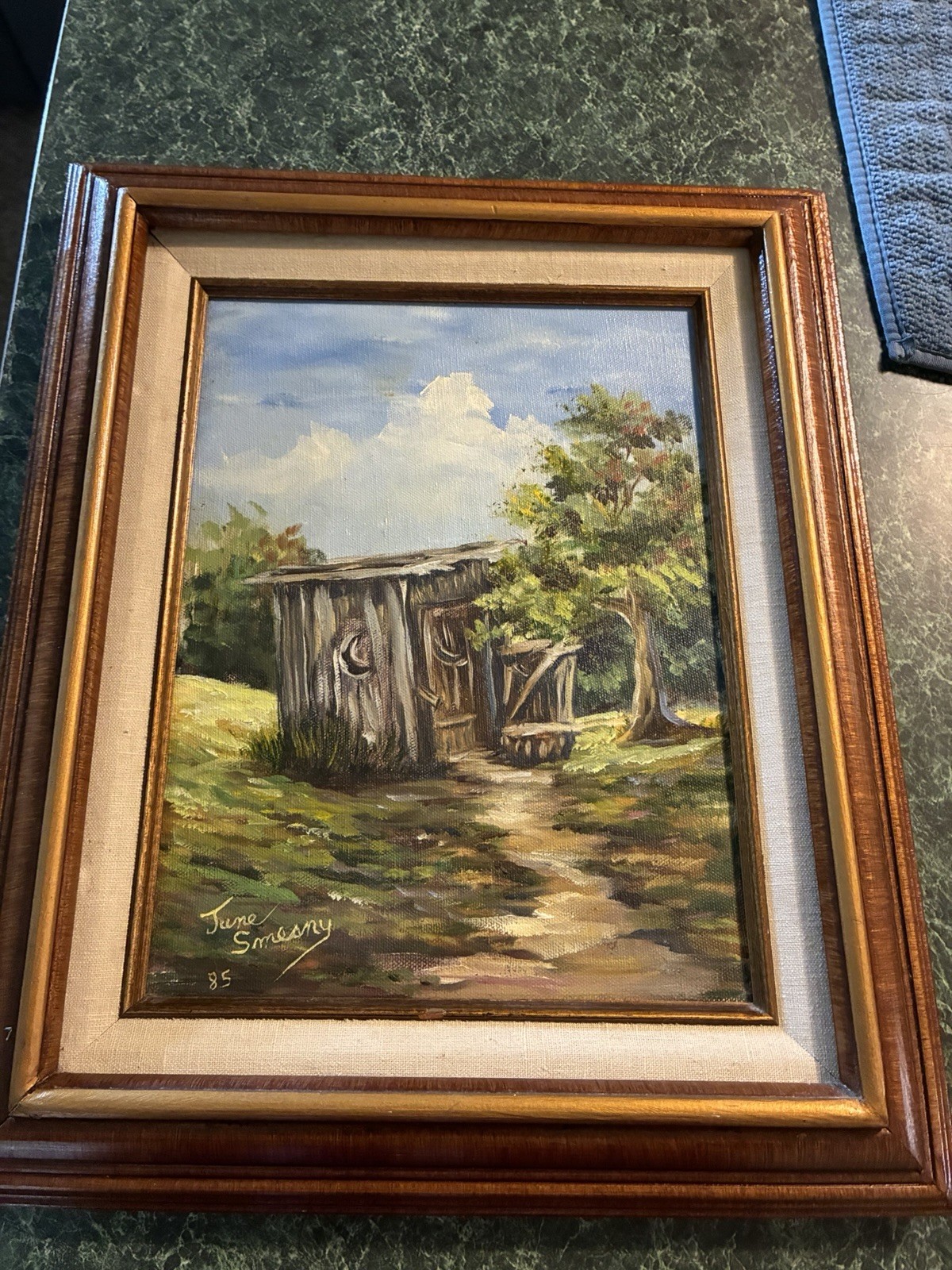 Vintage Painting Framed ￼ Outhouse In The Wood***See Pictures For Flaws & Size