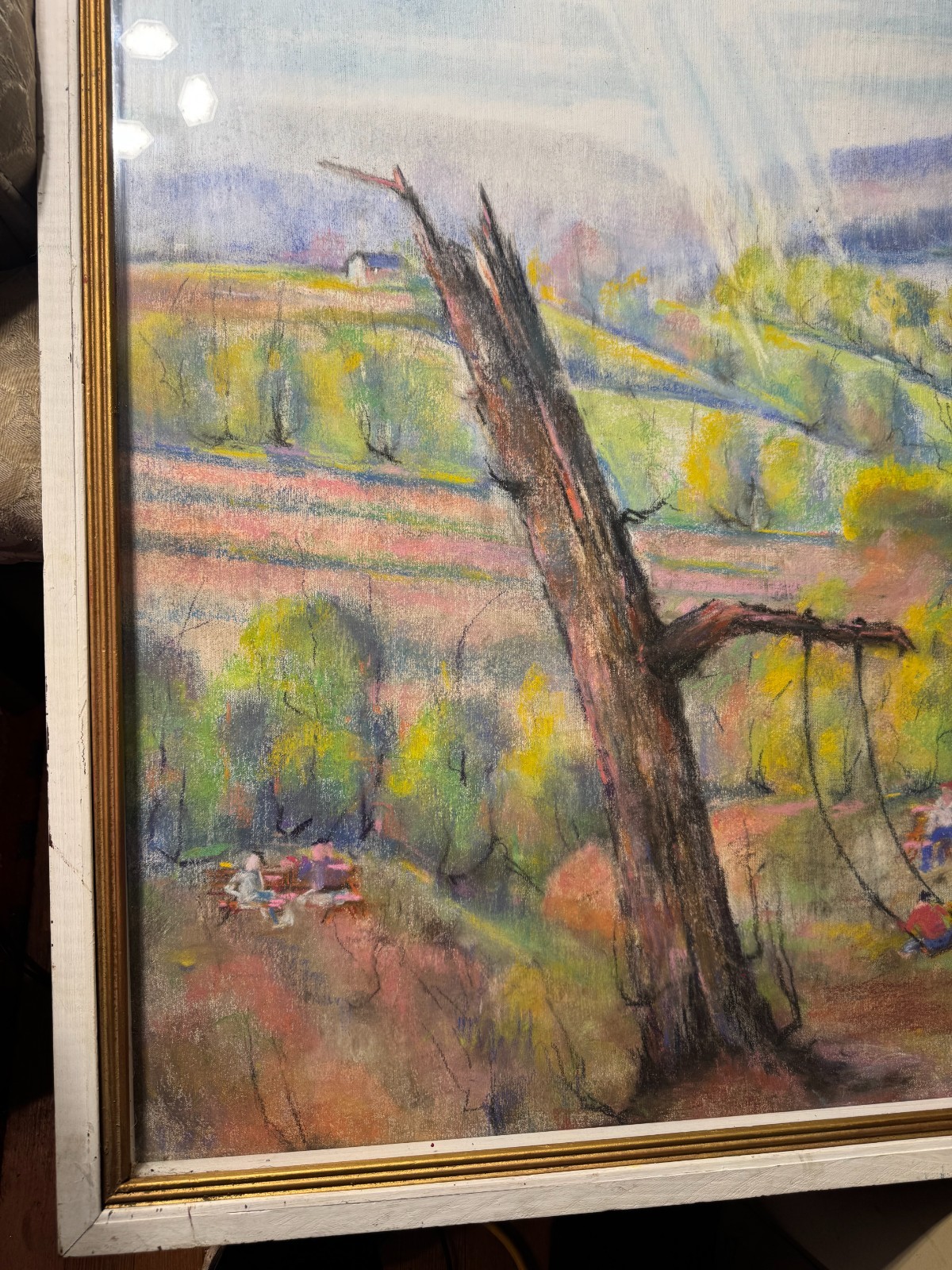 Huge Richard D. Schultz (1915 – 2007) «Children In Park» Pastel Painting -Framed