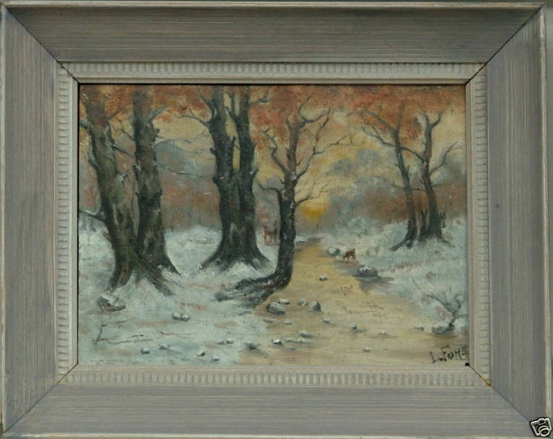 L FORSI 19th CENTURY AMERICAN IMPRESSIONIST LUMINIST WOODLAND WITH DEER OIL