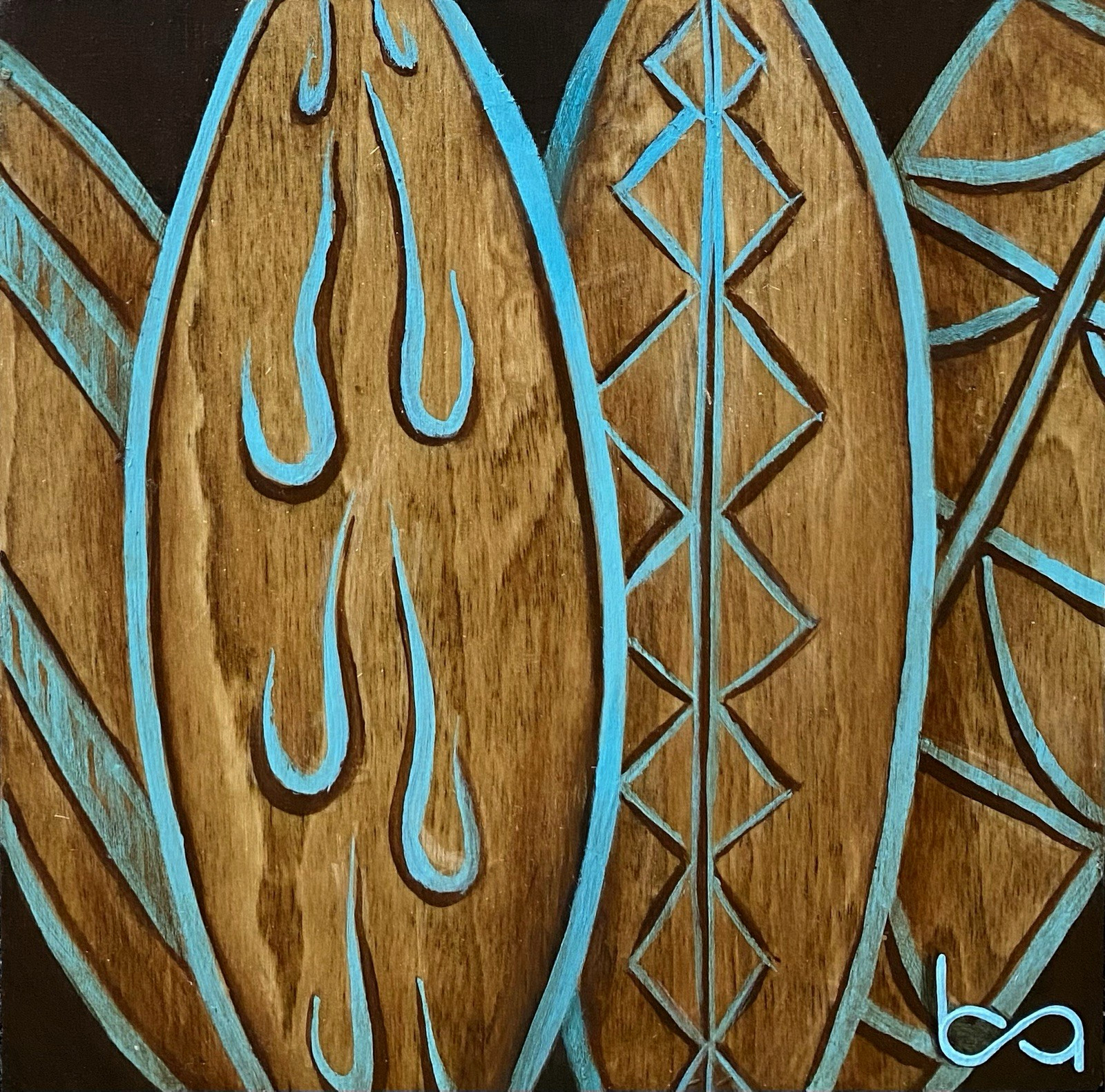 Surfboard Original Painting 4×4″ Acrylic Tiki Bar Tropical Art on Wood Panel
