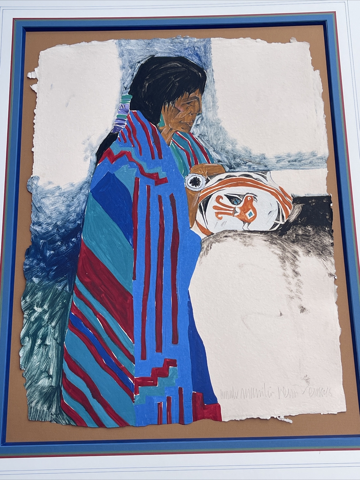 AMADO PENA PAINTING PORTRAIT NATIVE AMERICAN TRIBAL MADONNA POT LISTED FAMOUS