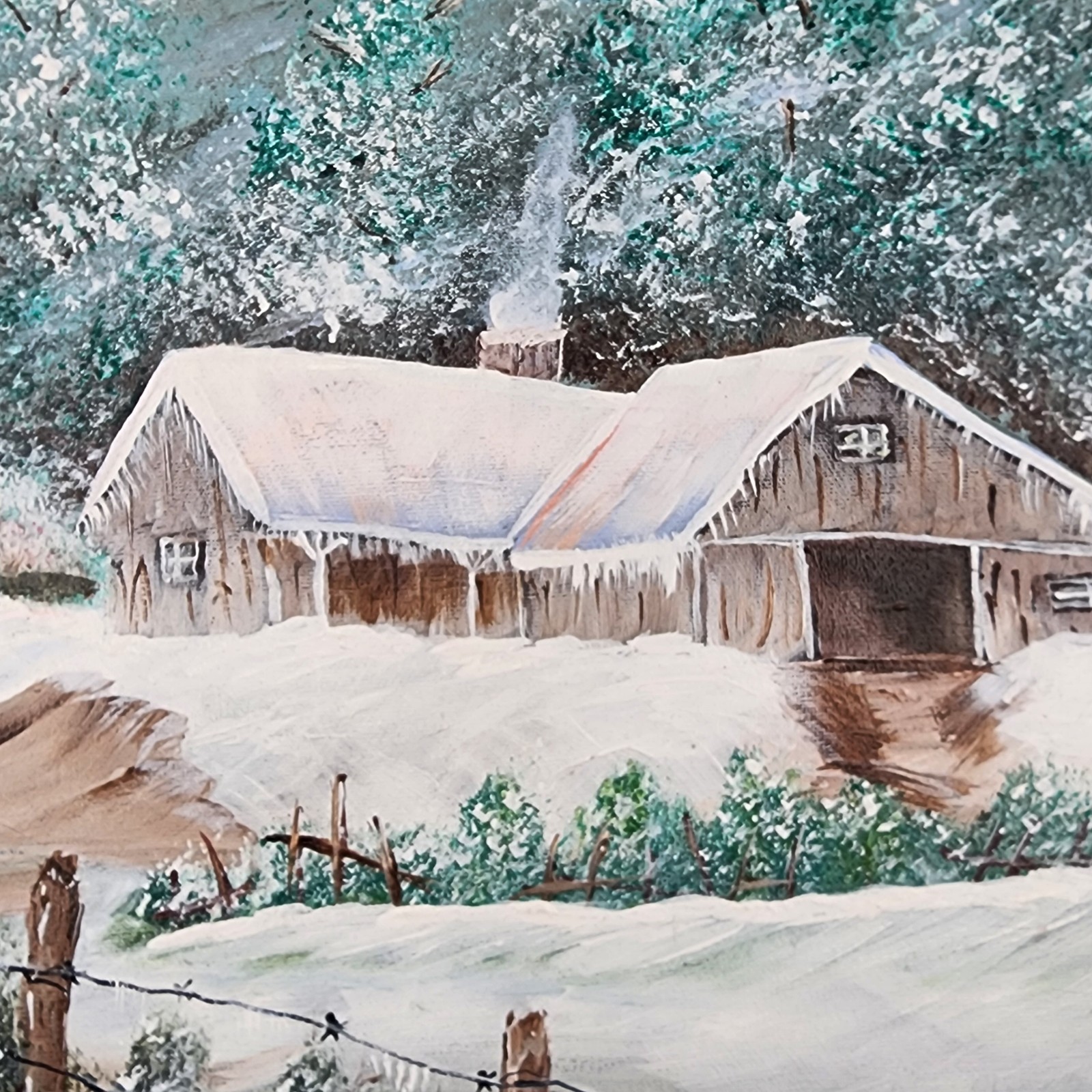 Original Winter Landscape Oil Painting Snowy Barn Farm Signed Noel 17×21 Framed