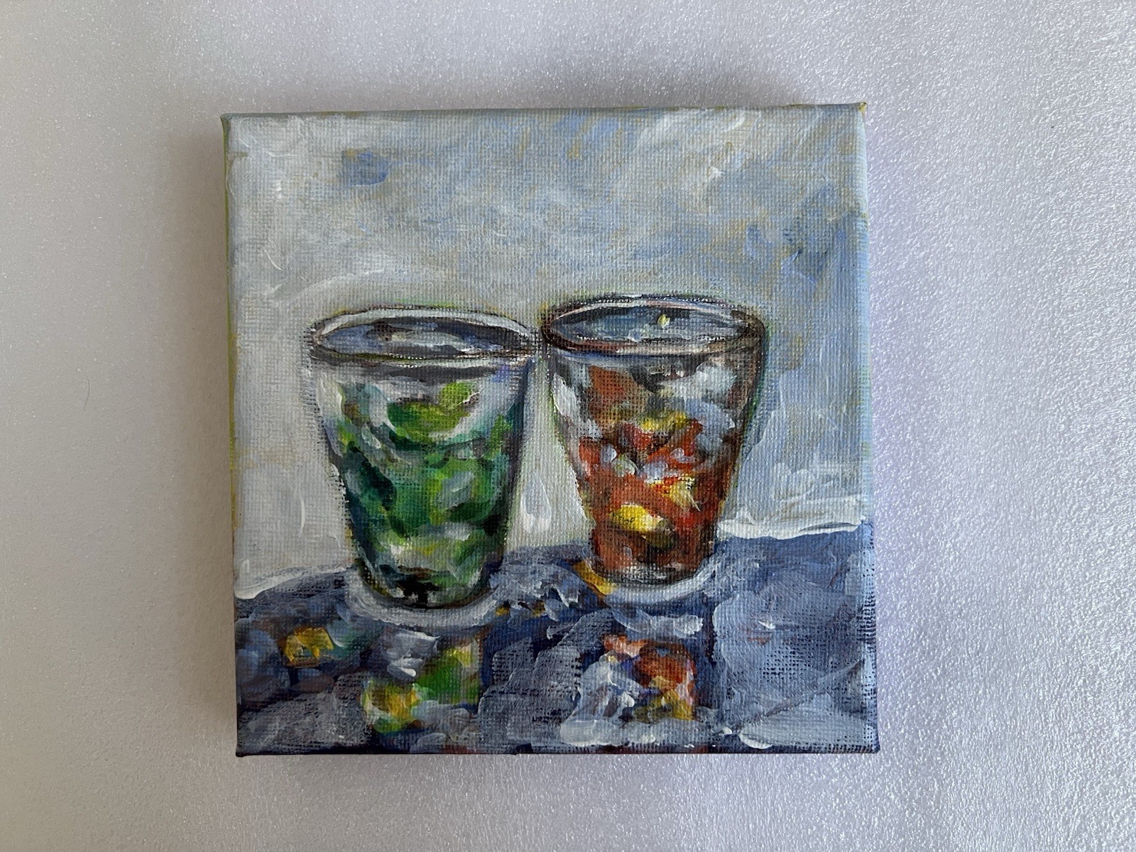 Original Acrylic Painting 6” X 6” Still Life Wine Glass Stretched Canvas Matted