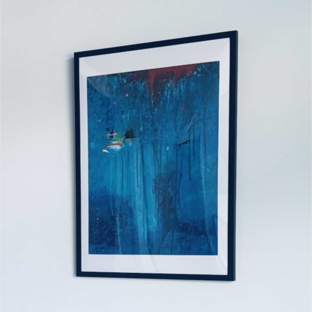 Blue Abstract Original Acrylic Painting on Canvas, Framed